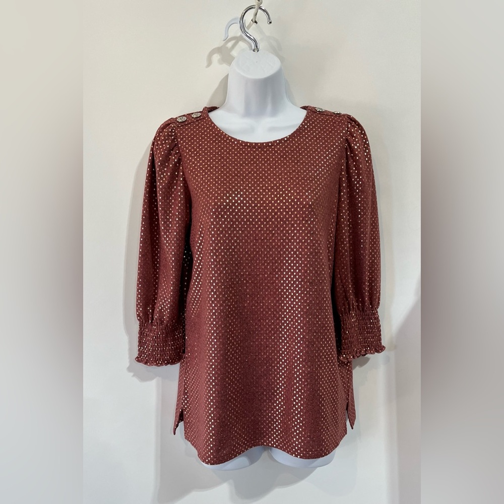 Retrology Women’s Mauve‎ Polka Dot Quarter Sleeve Top Size Small